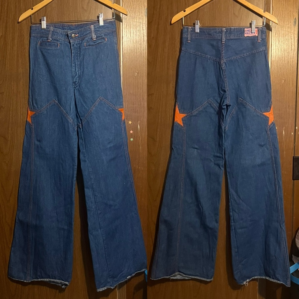 70s Star Leather Patch Bellbottoms - image 1